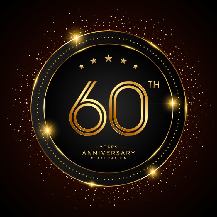 Vecteur logo du 60e anniversaire avec un style de ligne double de couleur dorée