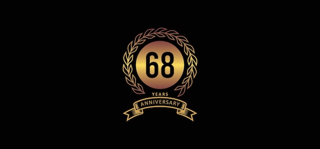 Vecteur logo du 68e anniversaire avec fond doré et noir