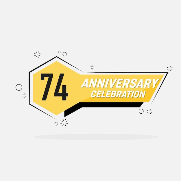 Logo du 74e anniversaire, création vectorielle avec forme géométrique jaune sur fond gris.