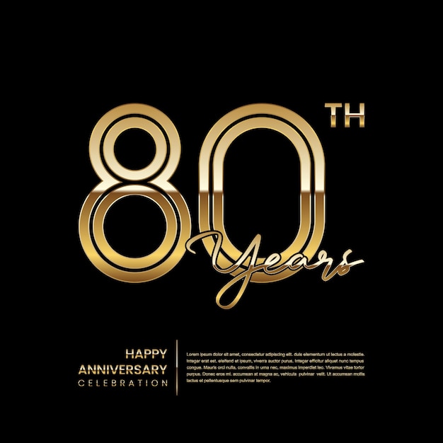 Logo du 80e anniversaire avec style de ligne double Conception d'art en ligne dorée Modèle vectoriel de logo