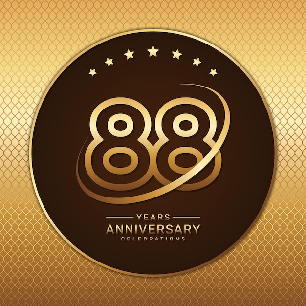 Vecteur logo du 88e anniversaire avec un nombre d'or et un anneau isolés sur un fond doré