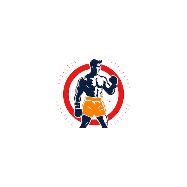 Logo Du Boxeur Musclé Avec Fond De Ring De Boxe Illustration Du Logo De L'emblème De La Boxe Sur Blanc