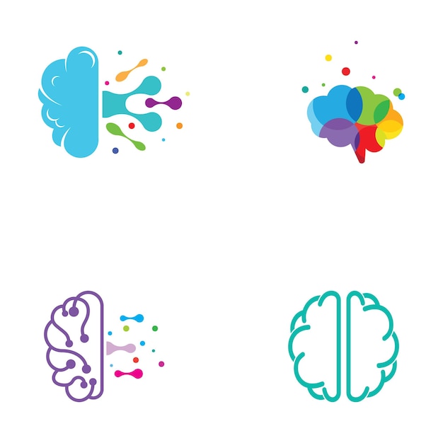 Logo du cerveau Logo du cerveau avec combinaison de technologie et de cellules nerveuses de la partie cérébrale avec modèle d'illustration vectorielle de concept de conception