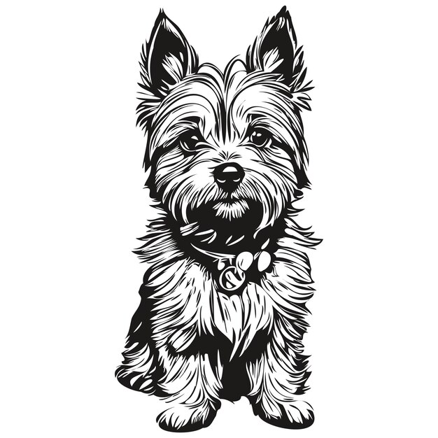 Vecteur le logo du chien cairn terrier vecteur noir et blanc vintage tête de chien mignon gravé animal de compagnie de race réaliste