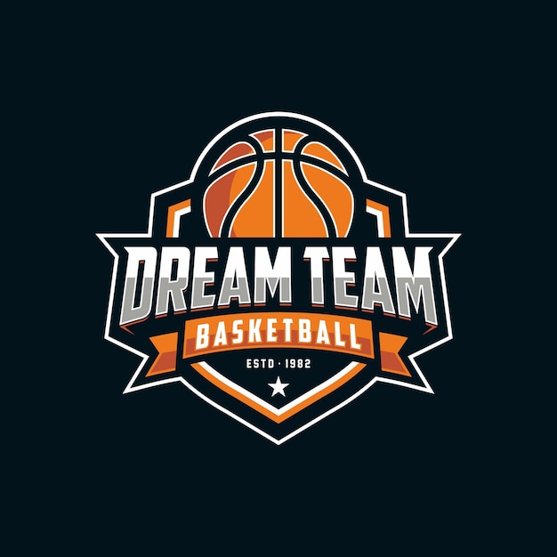 Vecteur logo du club de basket-ball modèle de conception d'emblème de club de basket-ball sur fond sombre
