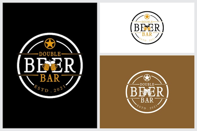 Vecteur logo du club de nuit de la compagnie de bière avec de la bière en verre