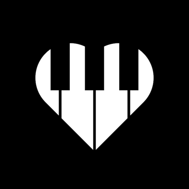 Vecteur logo du cœur de piano en noir et blanc