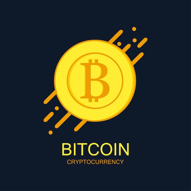 Vecteur logo du concept bitcoin signe de crypto-monnaie avec des lignes arrondies dynamiques bannière de la technologie de l'argent numérique et de la blockchain illustration vectorielle dans un style plat