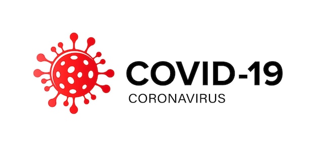 Logo du coronavirus covid-19. Bannière vectorielle avec icône de molécule de coronavirus rouge et signe Covid-19