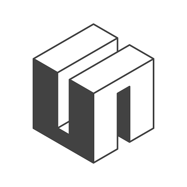 Logo du cube conception vectorielle géométrique noir et blanc logo de la société de boîte emblème techno à la mode dans le style 3D isométrique