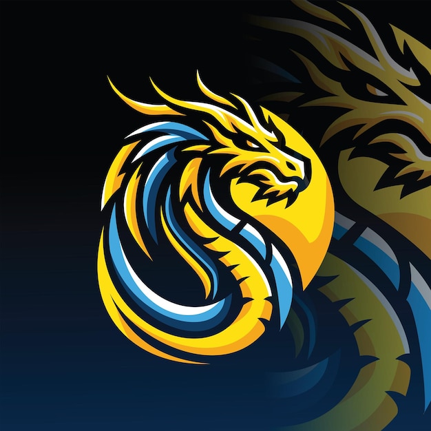 logo du dragon vectoriel jaune et bleu