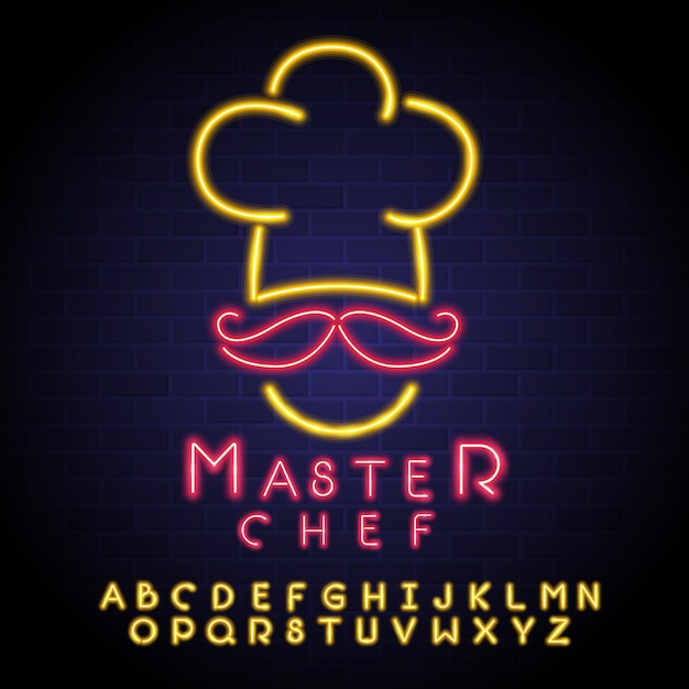 Logo Du Maître Chef Avec Des éléments Lumineux Au Néon