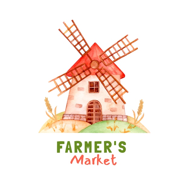 Vecteur logo du marché des agriculteurs aquarelle