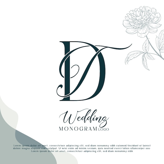 Logo du monogramme de mariage DT avec des fleurs
