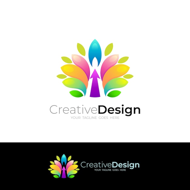 Logo du paon avec des logos de faune de style coloré