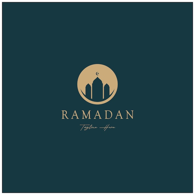 Vecteur logo du ramadan moubarak avec des éléments de lanterne, du croissant de lune et de l'étoile, bâtiment de la mosquée, calligraphie islamique