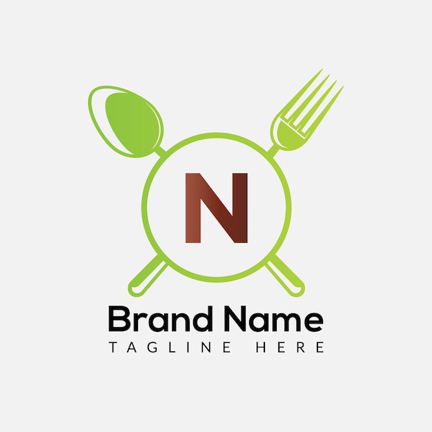 Logo Du Restaurant Sur Le Modèle De Lettre N. Nourriture Sur La Lettre N, Concept De Signe De Chef Initial