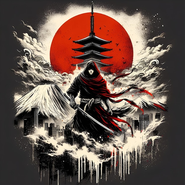 Vecteur le logo du samurai japonais vector tshart