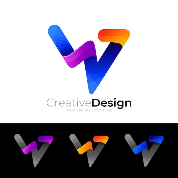 Logo Du Symbole W Et Modèle De Conception Colorée 3d