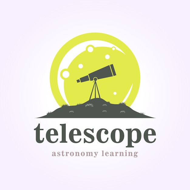 Logo Du Télescope Sur La Colline Avec Superlune En Arrière-plan Astronomie Spatiale Illustration De Conception Vectorielle Vintage