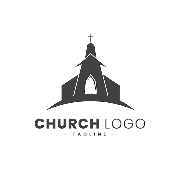 Logo De L'église Bâtiment Croix Chrétienne Illustration Vectorielle De Couleur Blanc Noir