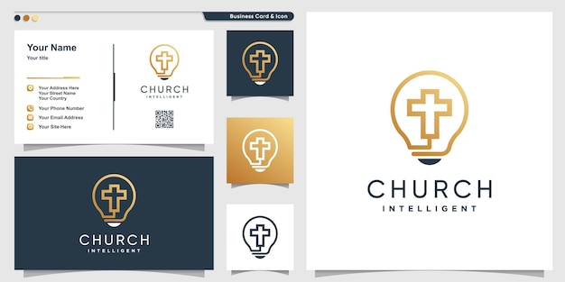 Logo De L'église Avec Un Style D'art De Ligne Intelligent Intelligent Et Un Modèle De Conception De Carte De Visite Vecteur Premium