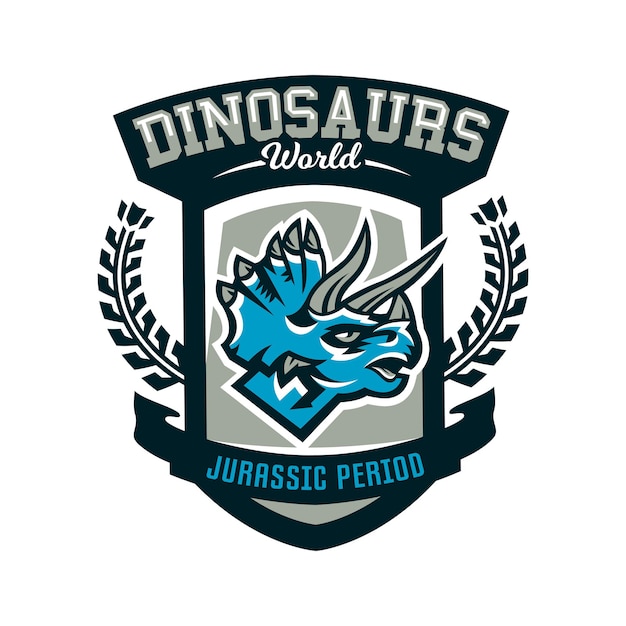 Logo emblème coloré dinosaure de la période jurassique bouclier d'insigne Triceratops Illustration vectorielle