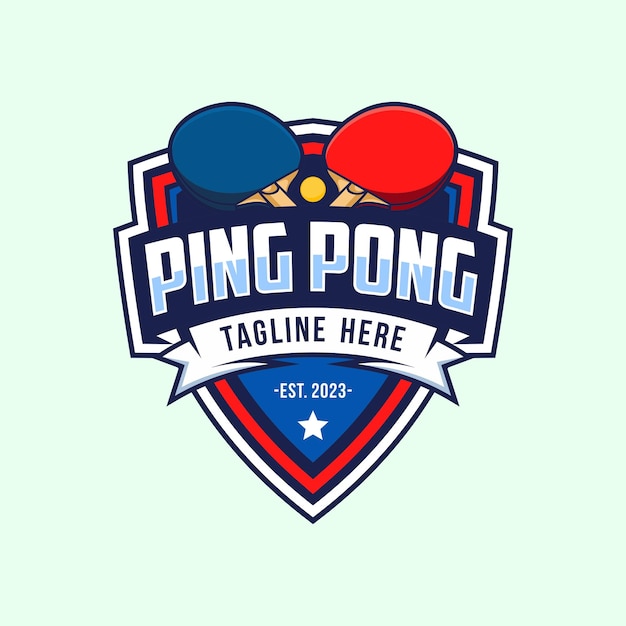 Logo de l'emblème du badge de tennis de table Illustration vectorielle de l'étiquette sportive pour un club de ping-pong