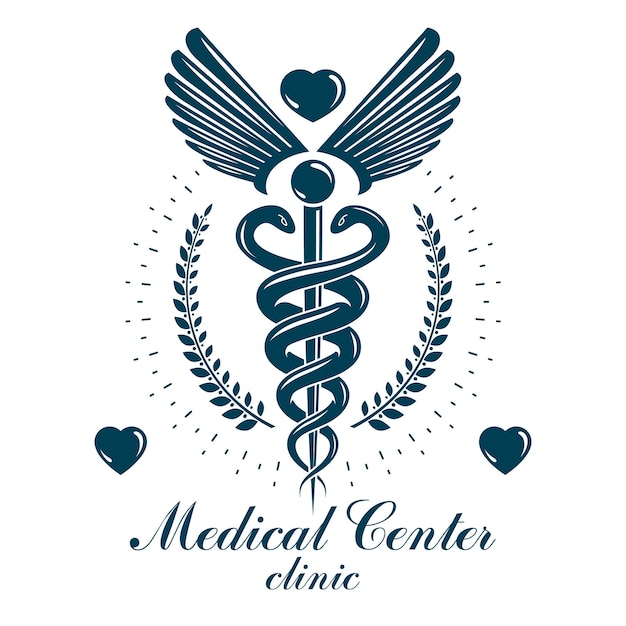 Vecteur logo d'entreprise abstrait vectoriel aesculapius pour une utilisation dans le traitement médical. emblème conceptuel de prévention des maladies du système cardiovasculaire.
