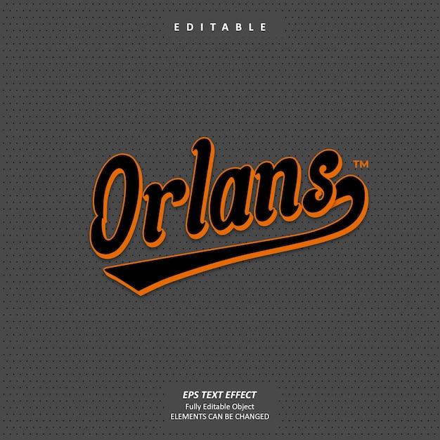 Vecteur logo de l'équipe de baseball black orange jersey logo imprimable broderie texte effet modifiable vecteur premium