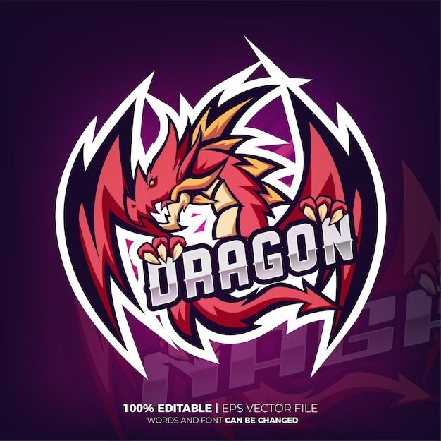 Logo esport aile dragon rouge avec effet de texte modifiable