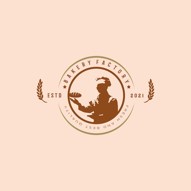 Logo d'étiquette d'usine de boulangerie rétro vintage pour boulangerie ou restaurant