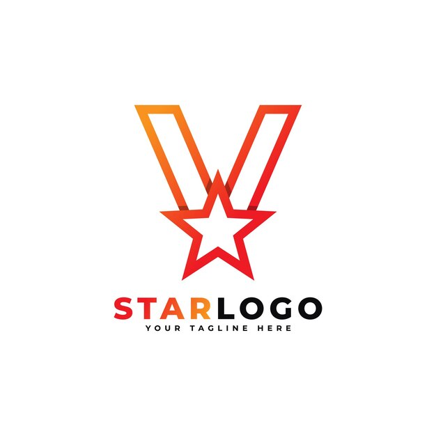 Logo étoile Lettre V Couleur Orange De Style Linéaire Utilisable Pour Le Prix Du Gagnant Et Les Logos Premium