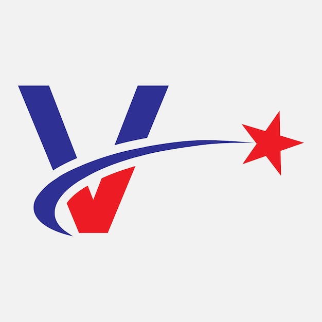 Logo étoile Sur Le Modèle De Lettre V Logo étoile Sur Le Modèle De Concept De Signe Astrologique Initial De Lettre V