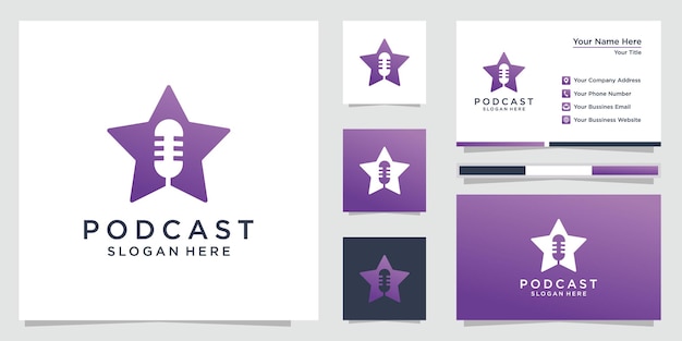 Logo étoile de podcast avec modèle de carte de visite. Prime