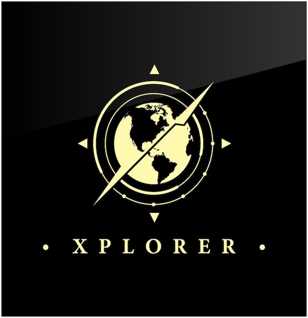 Vecteur logo sur l'exploration avec le symbole du globe et de la boussole