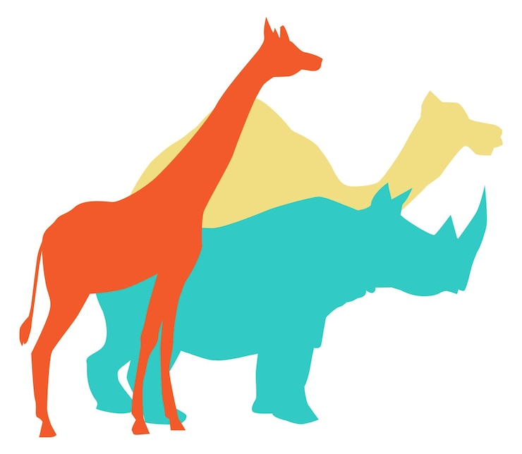 Logo de la faune africaine Silhouettes de couleur des animaux sauvages
