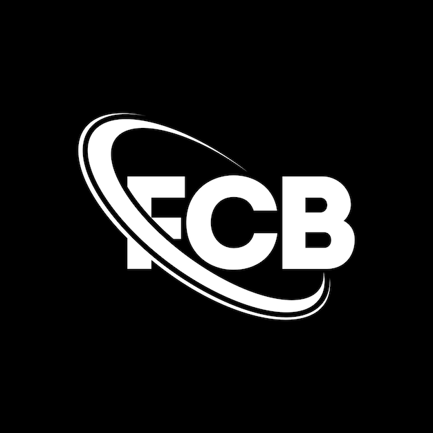 Vecteur le logo fcb, la lettre fcb, les initiales fcb, le logo fcb lié à un cercle et à un monogramme en majuscules, la typographie fcb pour les entreprises technologiques et la marque immobilière.