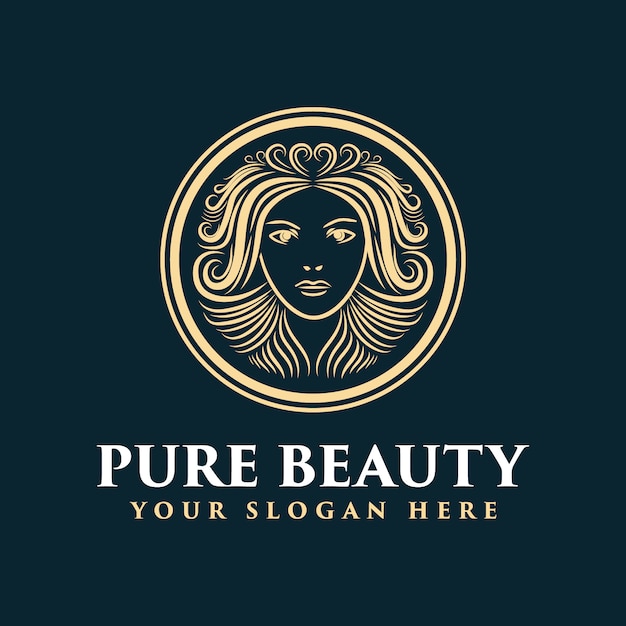 Logo Féminin Dessiné à La Main Avec Le Visage Et Les Cheveux Adapté à La Société De Coiffure Et De Beauté De Peau De Salon De Spa