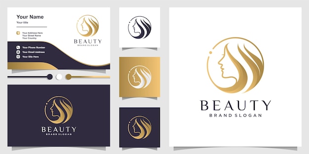 Logo De Femme Avec Concept De Beauté Et Conception De Carte De Visite