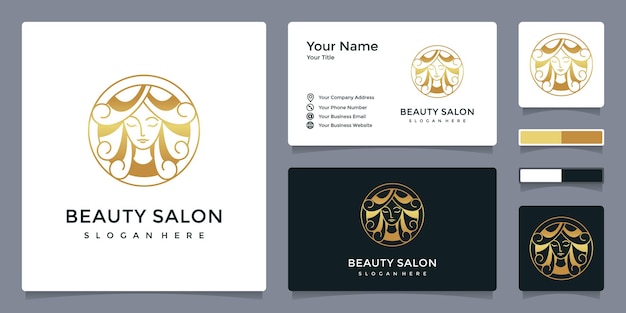 Logo De Femme De Salon De Beauté De Luxe Avec Modèle De Carte De Visite