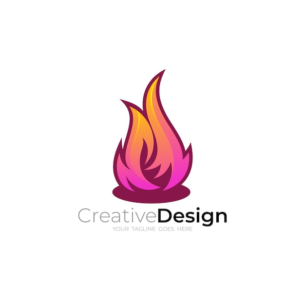 Logo de feu abstrait avec style 3d de modèle de conception colorée