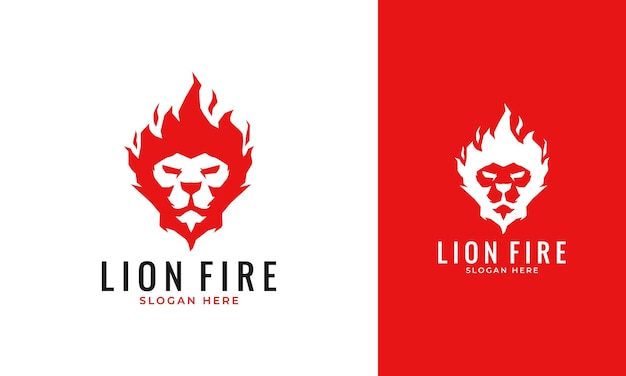 Logo de feu de lion avec concept de tête brûlante