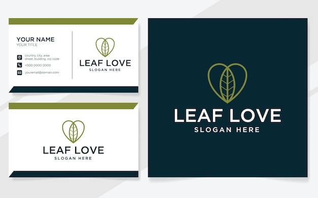 Logo De Feuille D'amour Adapté à L'entreprise Avec Modèle De Carte De Visite