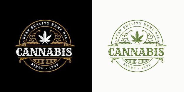 Logo De Feuille De Cannabis Vintage Royal De Luxe Antique Avec Cadre Ornemental Décoratif Pour La Marque D'huile De Chanvre