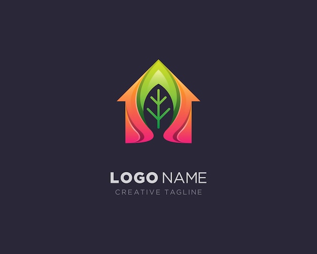 Vecteur logo de feuille de maison créative