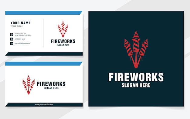 Logo De Feux D'artifice De Fusée Adapté à L'usine De Feux D'artifice Du Nouvel An Ou à La Célébration Avec Carte De Visite