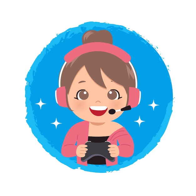 Logo De Fille Mignonne Gamer Tenant Un Joystick Pour Jouer à Des Jeux En Ligne
