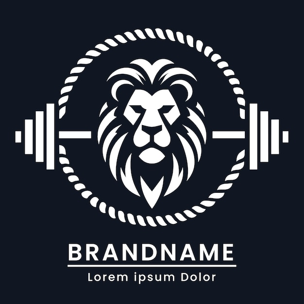 Logo De Fitness Avec Barre Et Cercle De Lion Corde Pour Le Gymnase Emblème De Marque M Couleur Moderne Blanc Noir