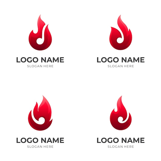 Logo De Flamme, Feu Et Note De Musique, Logo Combiné Avec 3d Rouge